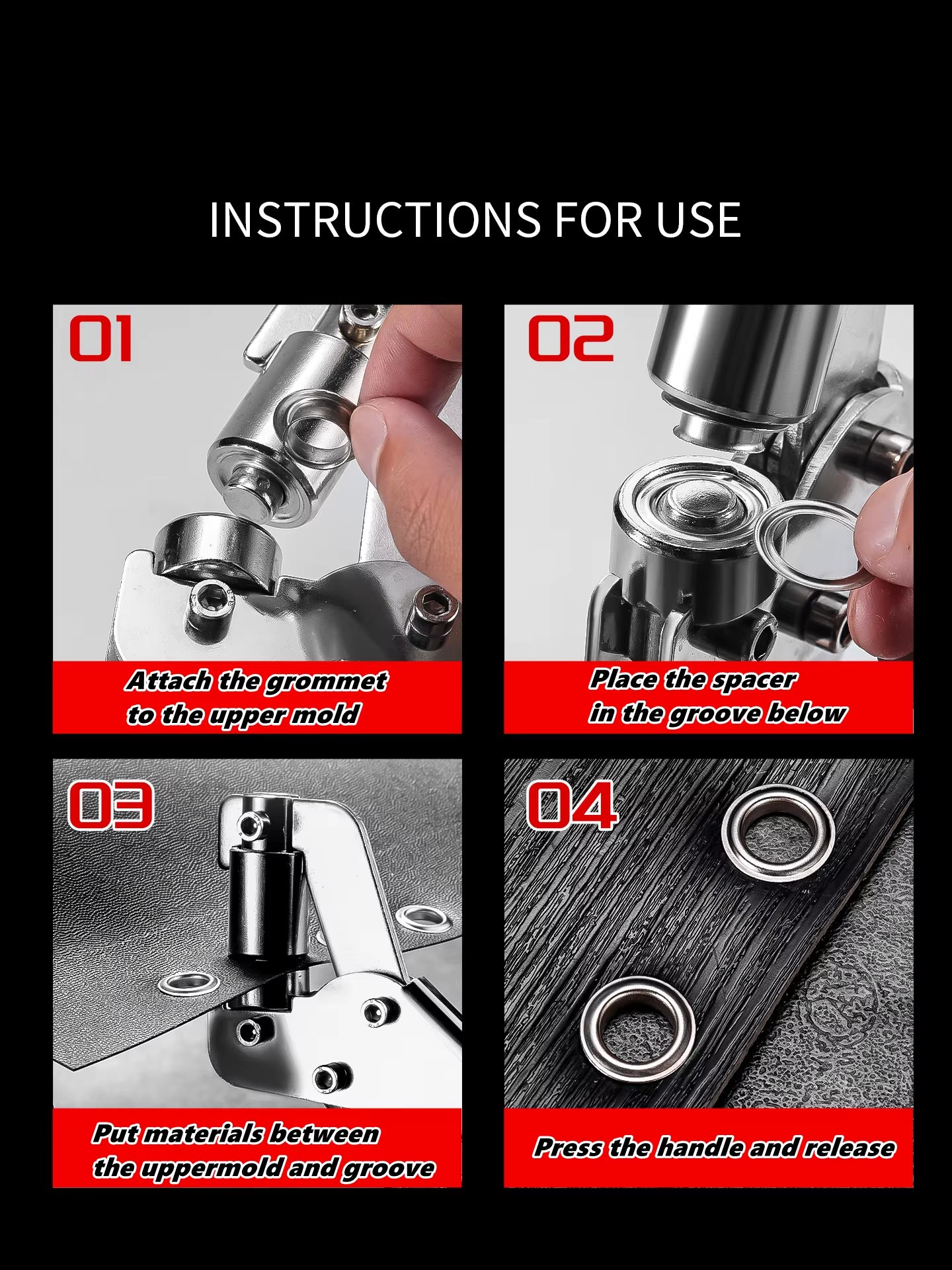 6Mm / 10Mm Eyelet Pliers Kit Tools Portable Hand Press Metal Grommet Hole Punch Plier for Leather Canvas Clothing DIY Tarp Ring